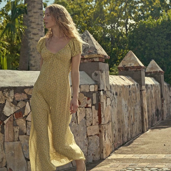 Doen Dresses & Skirts - Doen Dress Sofia Yellow Floral Organic Cotton Maxi Dress Size XL